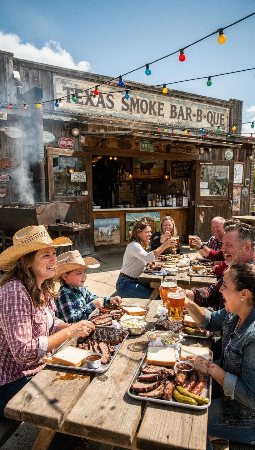 A steaming plate of traditional Southern barbecue with sides of collard greens and cornbread
